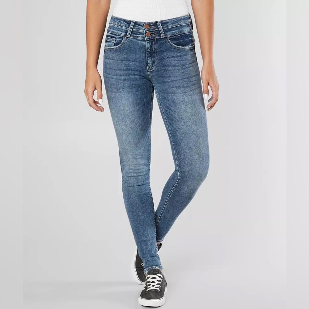 BUCKLE MID RISE SKINNY STRETCHY JEANS